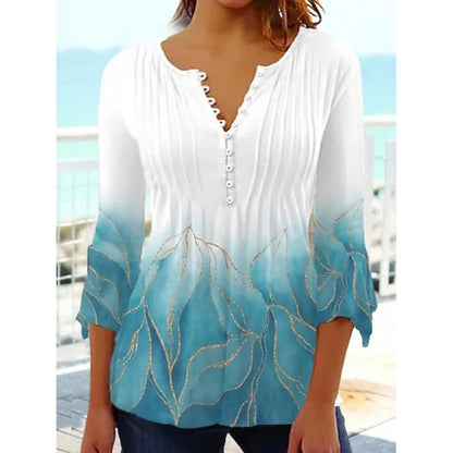 Women Floral V Neck T Shirt Summer Short Sleeve Casual Streetwear Top Holiday