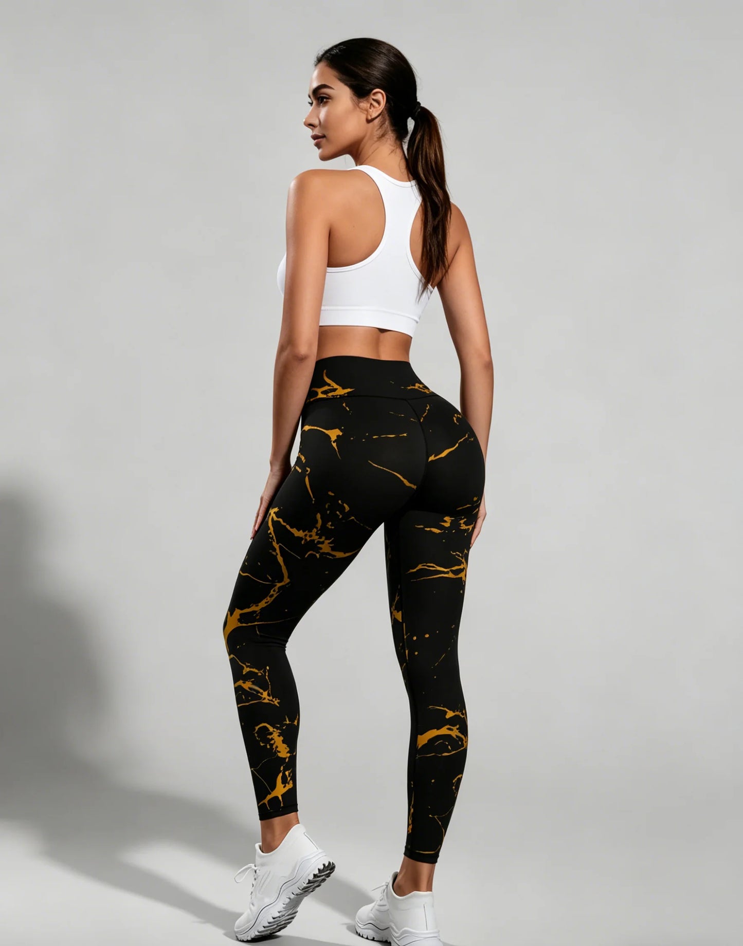 Sculpt & Flow Leggings - Black Gold Marble