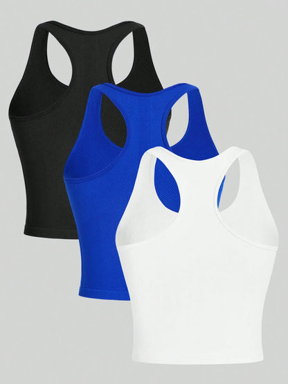 3 Pack Yoga Crop Tops | Seamless Gym Workout Tanks