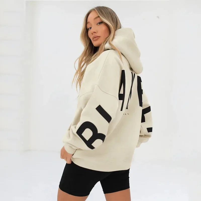 Women’s Stylish Printed Hoodie Thick Warm Streetwear Sweatshirt