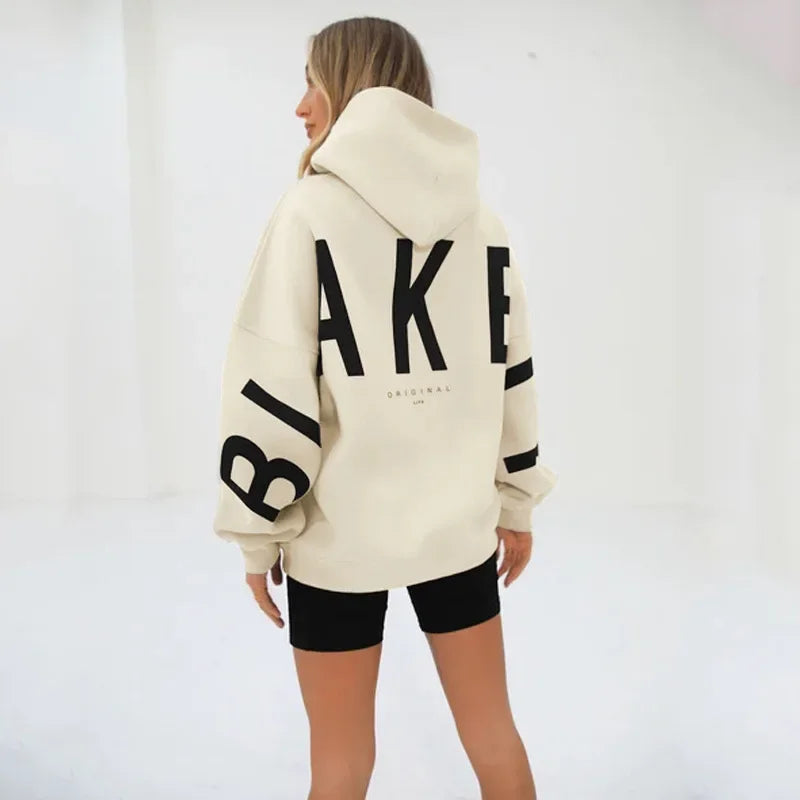 Women’s Stylish Printed Hoodie Thick Warm Streetwear Sweatshirt