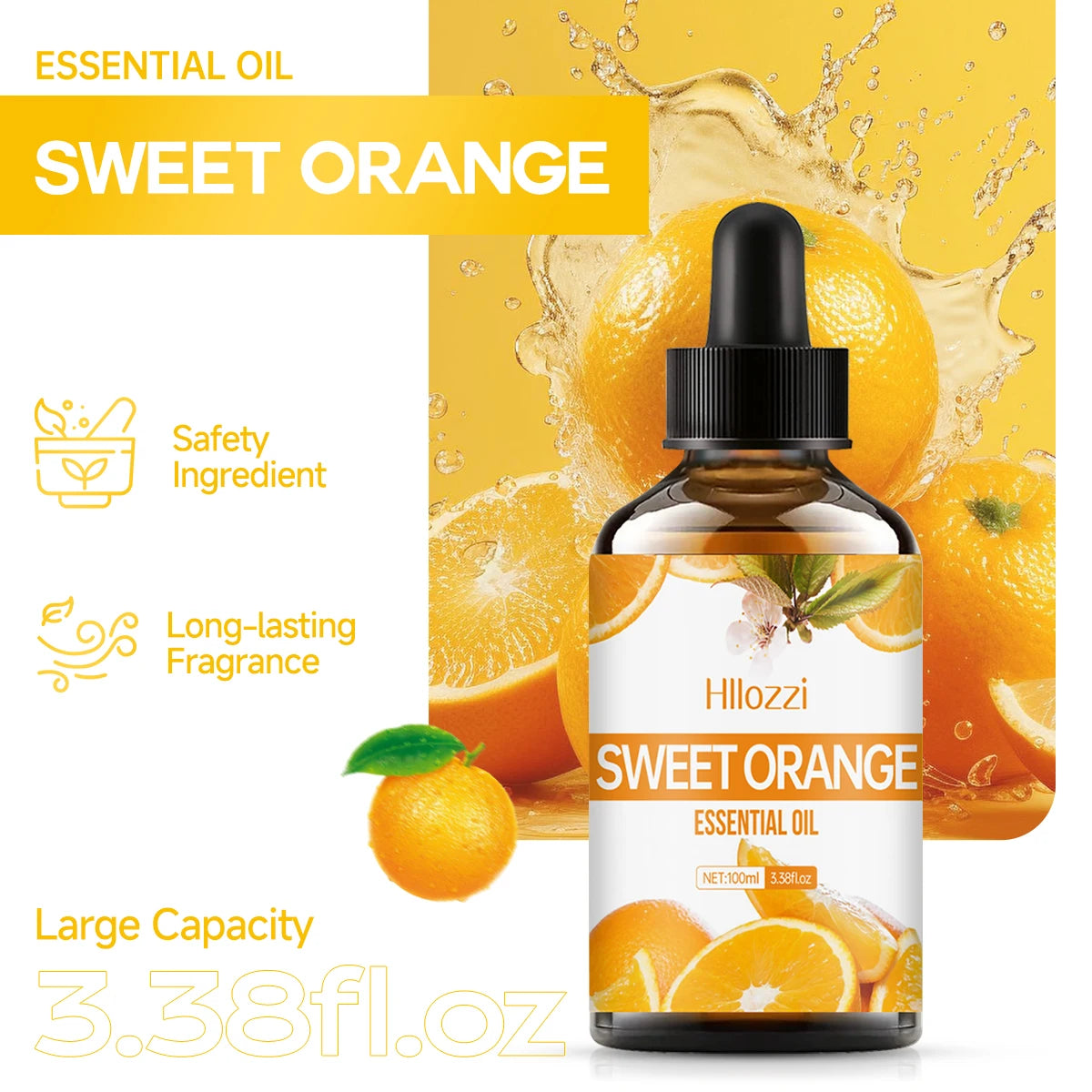 Hllozzi Sweet Orange Essential Oil 30ml–100ml | Face, Hair & Body Care Light Citrus Fragrance