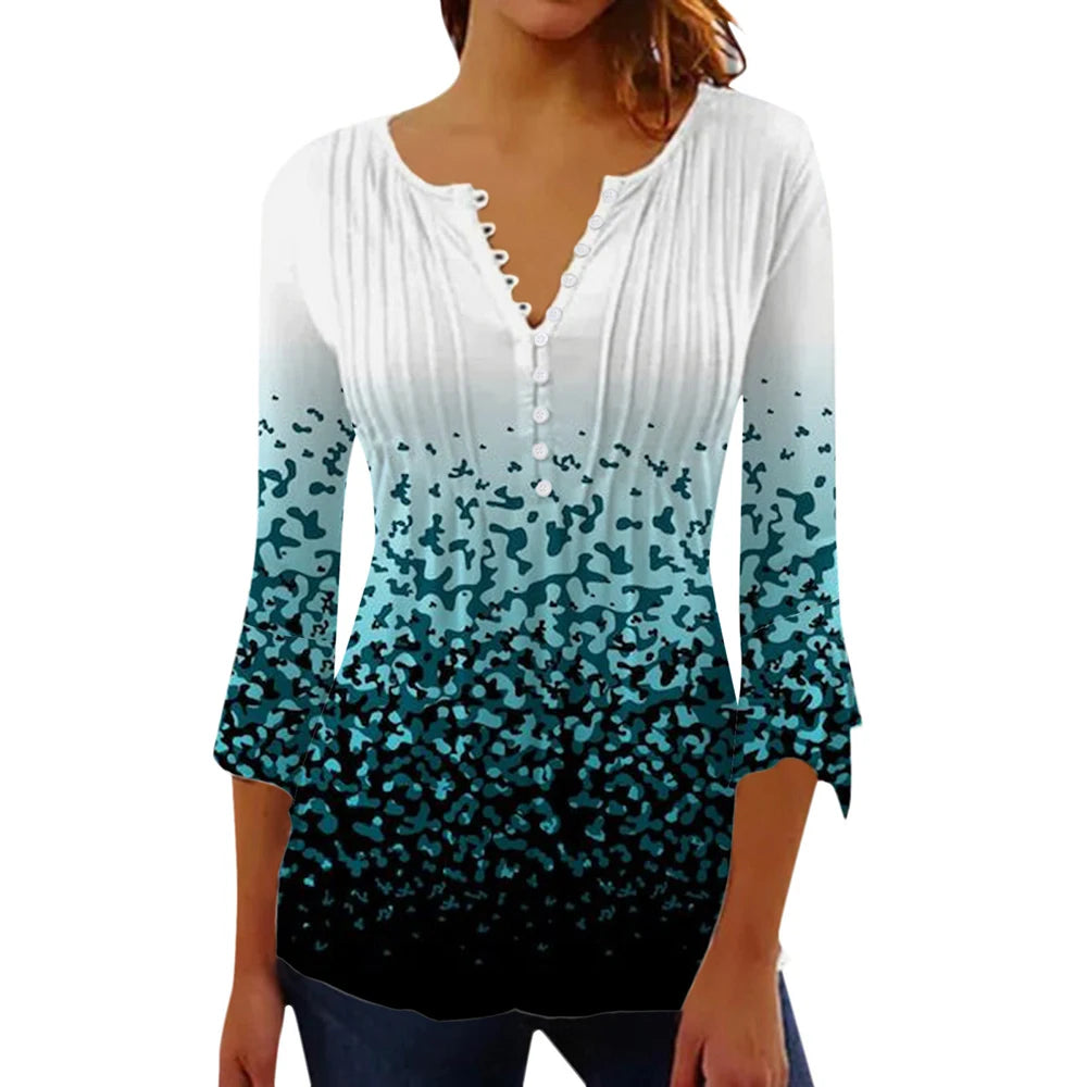 Women Floral V Neck T Shirt Summer Short Sleeve Casual Streetwear Top Holiday