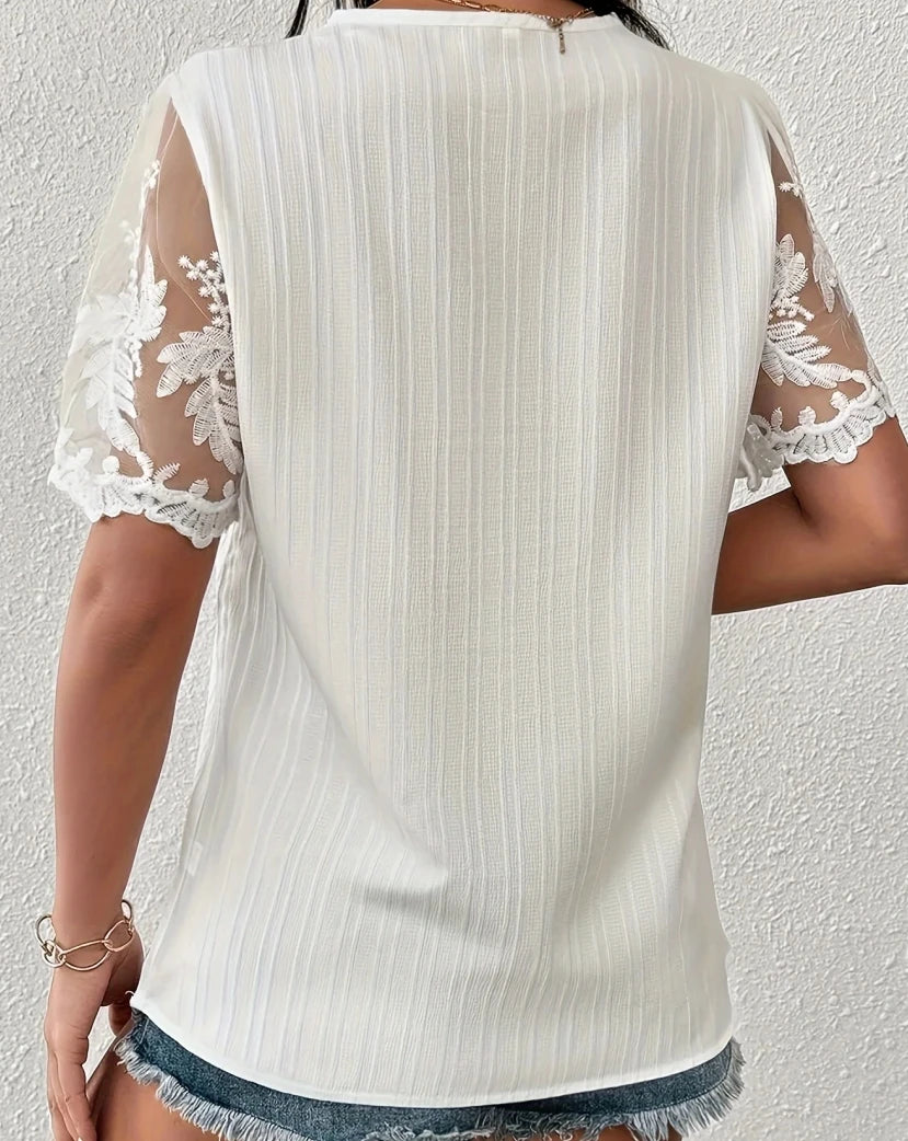 Womens Lace Sleeve Blouse Loose Fit Elegant Casual Holiday Summer Top