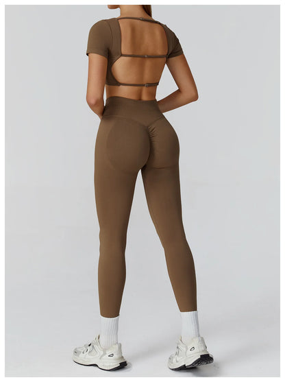 Women’s Gym Yoga Top | Square Neck Backless Fitness Outfit