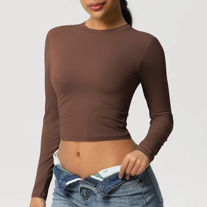 Women Long Sleeve Yoga Shirt Quick Dry Gym Workout Running Fitness Crop Top