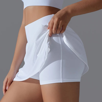 Women’s Gym Running Skorts – Double Deck Quick Dry Workout Shorts with Pocket