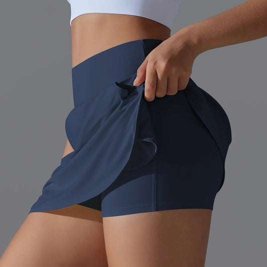 Women’s Gym Running Skorts – Double Deck Quick Dry Workout Shorts with Pocket