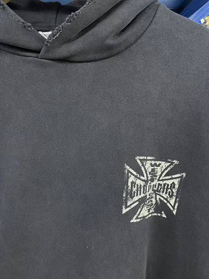 Womans Cross Logo Zipper Hoodie | Vintage Washed Black Oversized