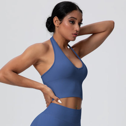 Women Backless Halter Sports Bra Naked Feel Yoga Gym Workout Crop Top
