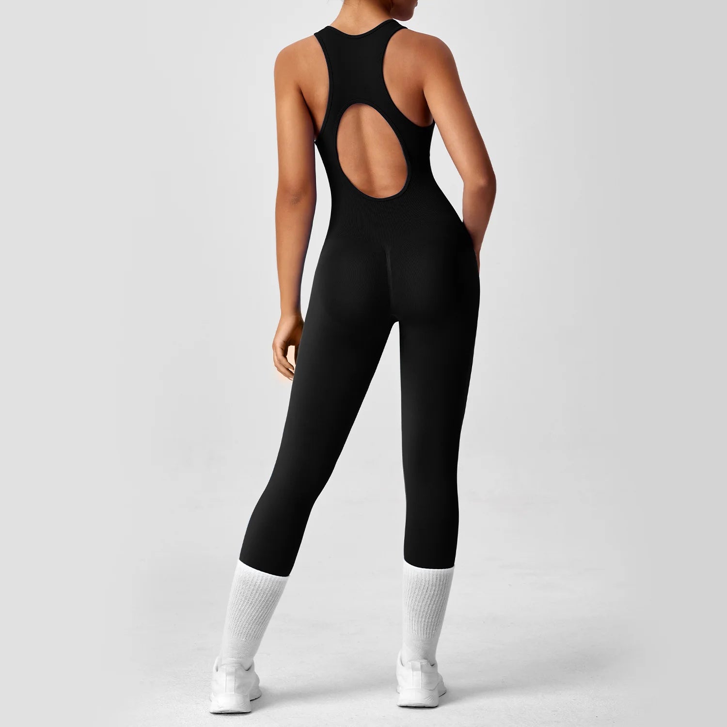 Seamless Peach Booty Bodysuit | V-Back Tummy Control Gym Jumpsuit