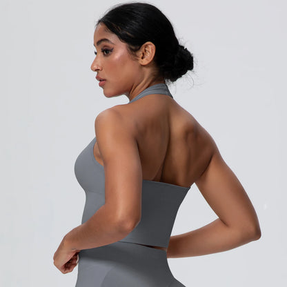 Women Backless Halter Sports Bra Naked Feel Yoga Gym Workout Crop Top