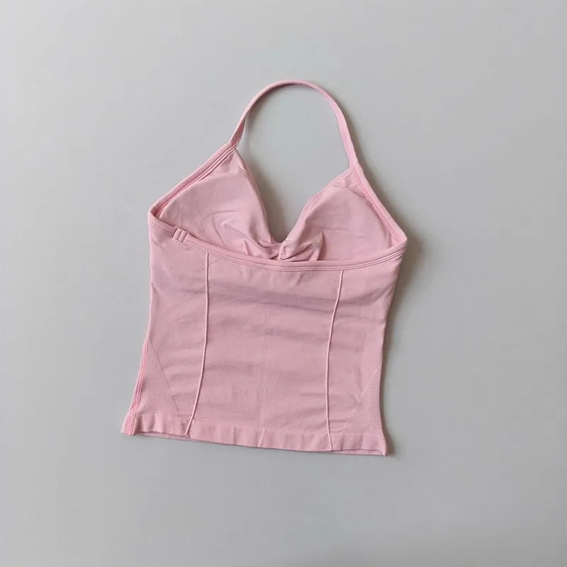 Women Backless Sports Bra Halter Gym Yoga Top Push Up Fitness Vest