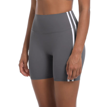 Women High Waist Yoga Shorts Double Stripe Gym Fitness Tummy Control Pants