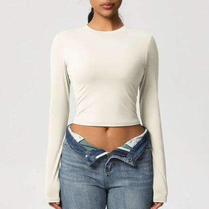 Women Long Sleeve Yoga Shirt Quick Dry Gym Workout Running Fitness Crop Top