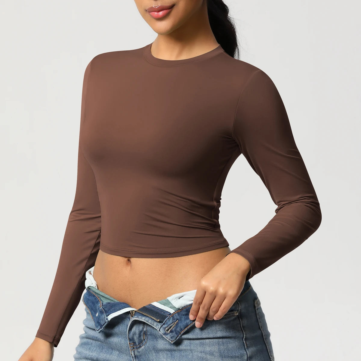 Women Long Sleeve Yoga Shirt Quick Dry Gym Workout Running Fitness Crop Top