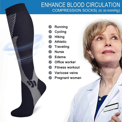 Womans Mens Running Compression Socks Unisex 20-30mmHg Sport Pain Relief Black