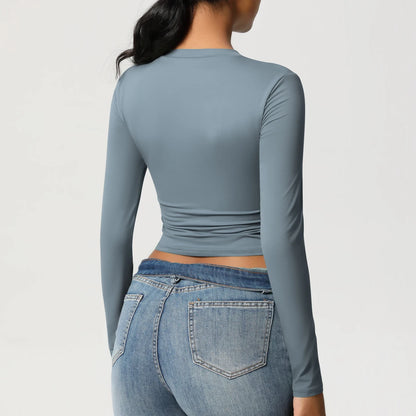 Women Long Sleeve Yoga Shirt Quick Dry Gym Workout Running Fitness Crop Top