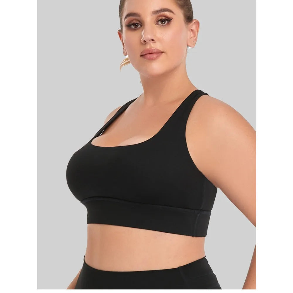 Woman's Plus Size Sports Bra | Cross Back Padded Yoga Gym Top