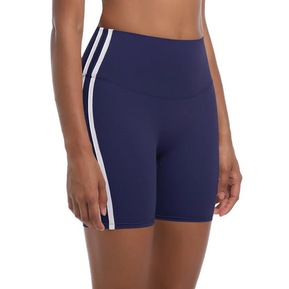 Women High Waist Yoga Shorts Double Stripe Gym Fitness Tummy Control Pants
