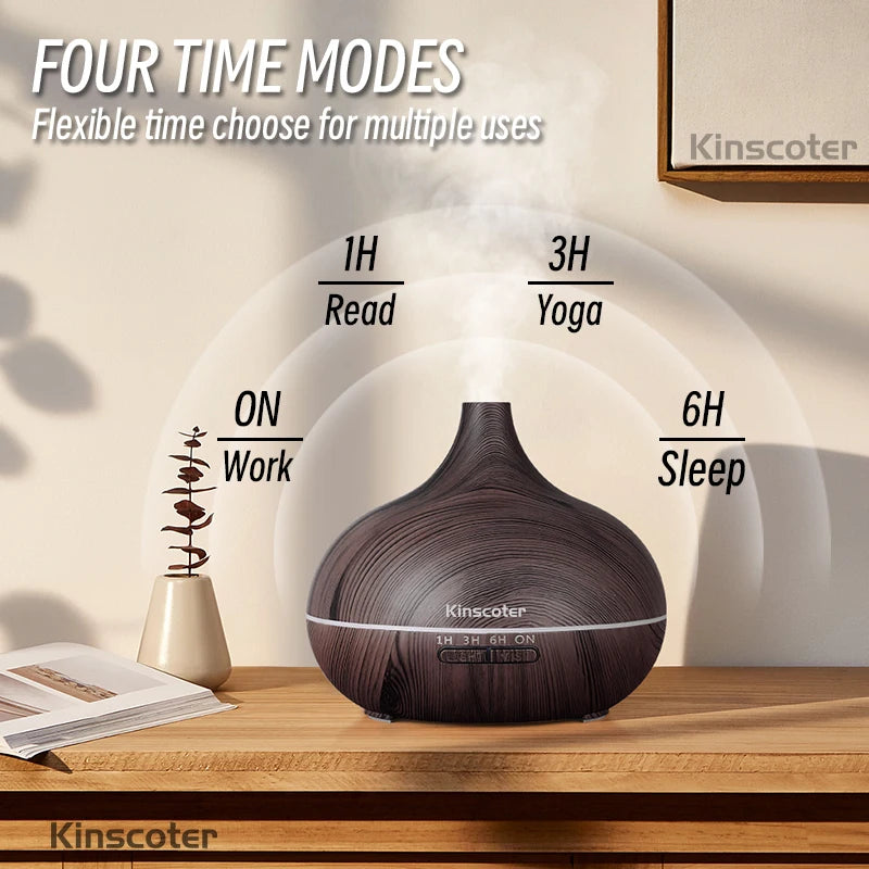 500ML Aromatherapy Essential Oil Diffuser – Wood Grain Design  Remote Control Ultrasonic Air Humidifier with 7-Color LED Light