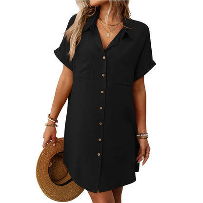 Womens Striped Shirt Dress Cotton Linen Midi Summer Casual Beach Dress