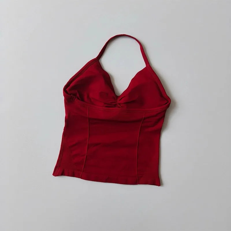 Women Backless Sports Bra Halter Gym Yoga Top Push Up Fitness Vest