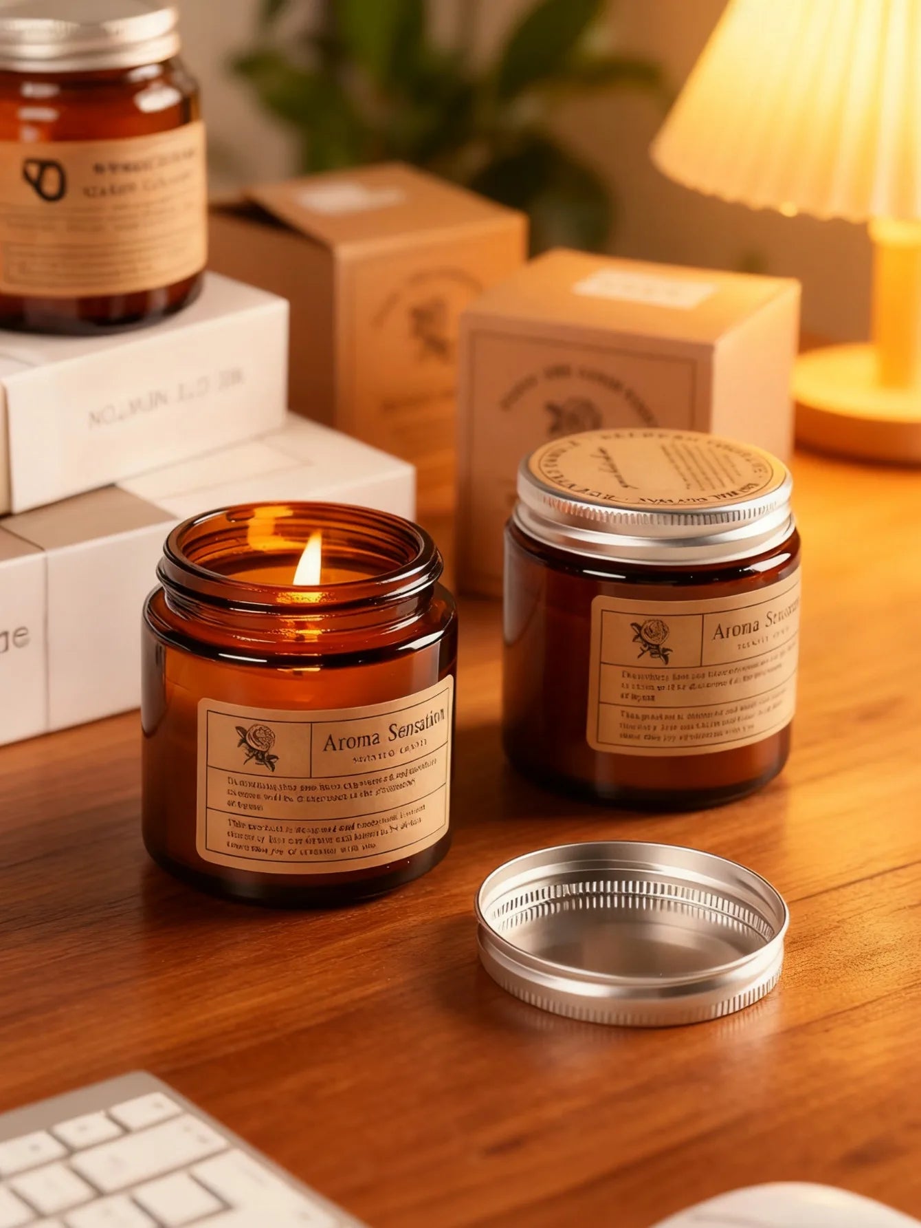 Canned brown small cup rose essential oil scented candle, smokeless home aromatherapy candle