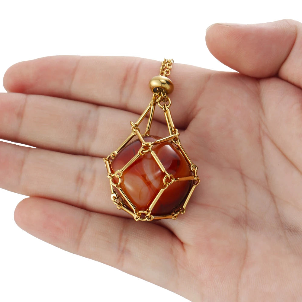 Adjustable Stainless Steel Crystal Cage Necklace Holder Pendant