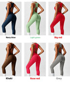 Seamless Peach Booty Bodysuit | V-Back Tummy Control Gym Jumpsuit