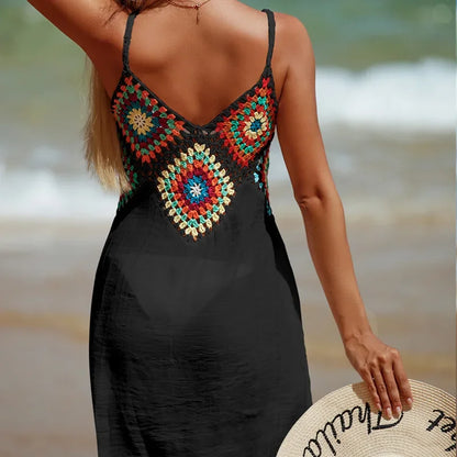 2026 New Vintage Crochet Hollow Out Dress Cover-Ups Chic Women Sexy Slip Mini Dress Summer Beach Casual Holiday Loose Dress