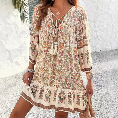 Casual Print Loose Dress – Effortless Vintage Boho Style