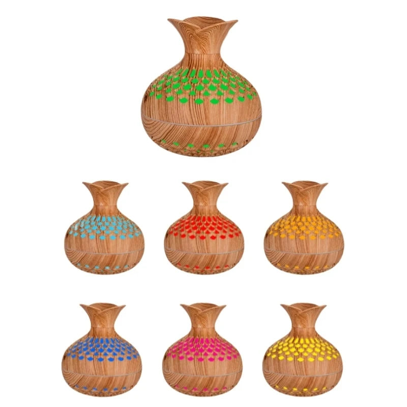 Wood Grain Mini Vase Air Humidifier & Aroma Essential Oil Diffuser