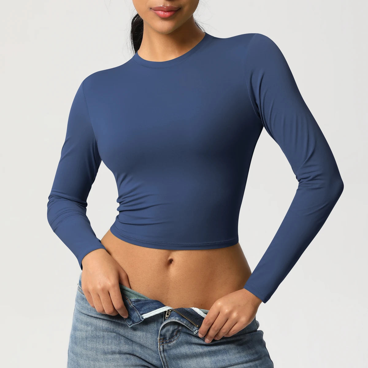 Women Long Sleeve Yoga Shirt Quick Dry Gym Workout Running Fitness Crop Top