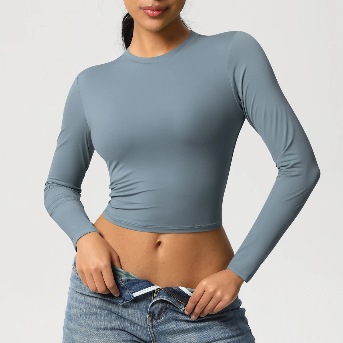 Women Long Sleeve Yoga Shirt Quick Dry Gym Workout Running Fitness Crop Top