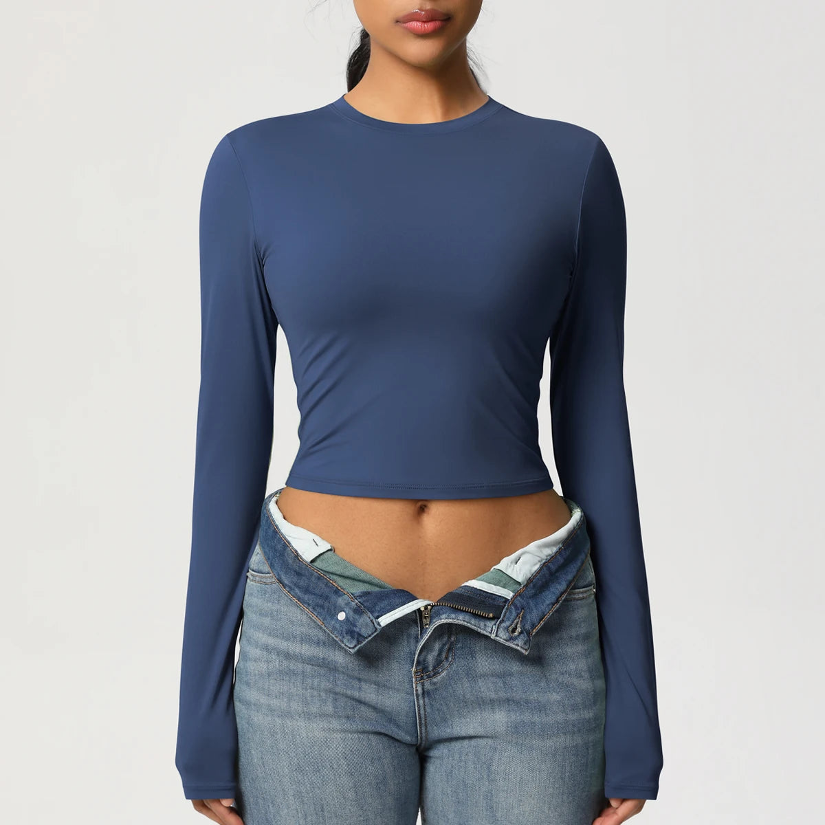 Women Long Sleeve Yoga Shirt Quick Dry Gym Workout Running Fitness Crop Top