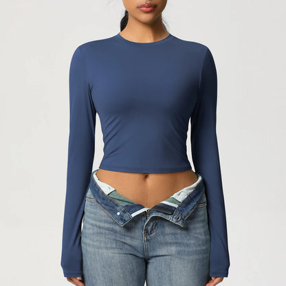 Women Long Sleeve Yoga Shirt Quick Dry Gym Workout Running Fitness Crop Top