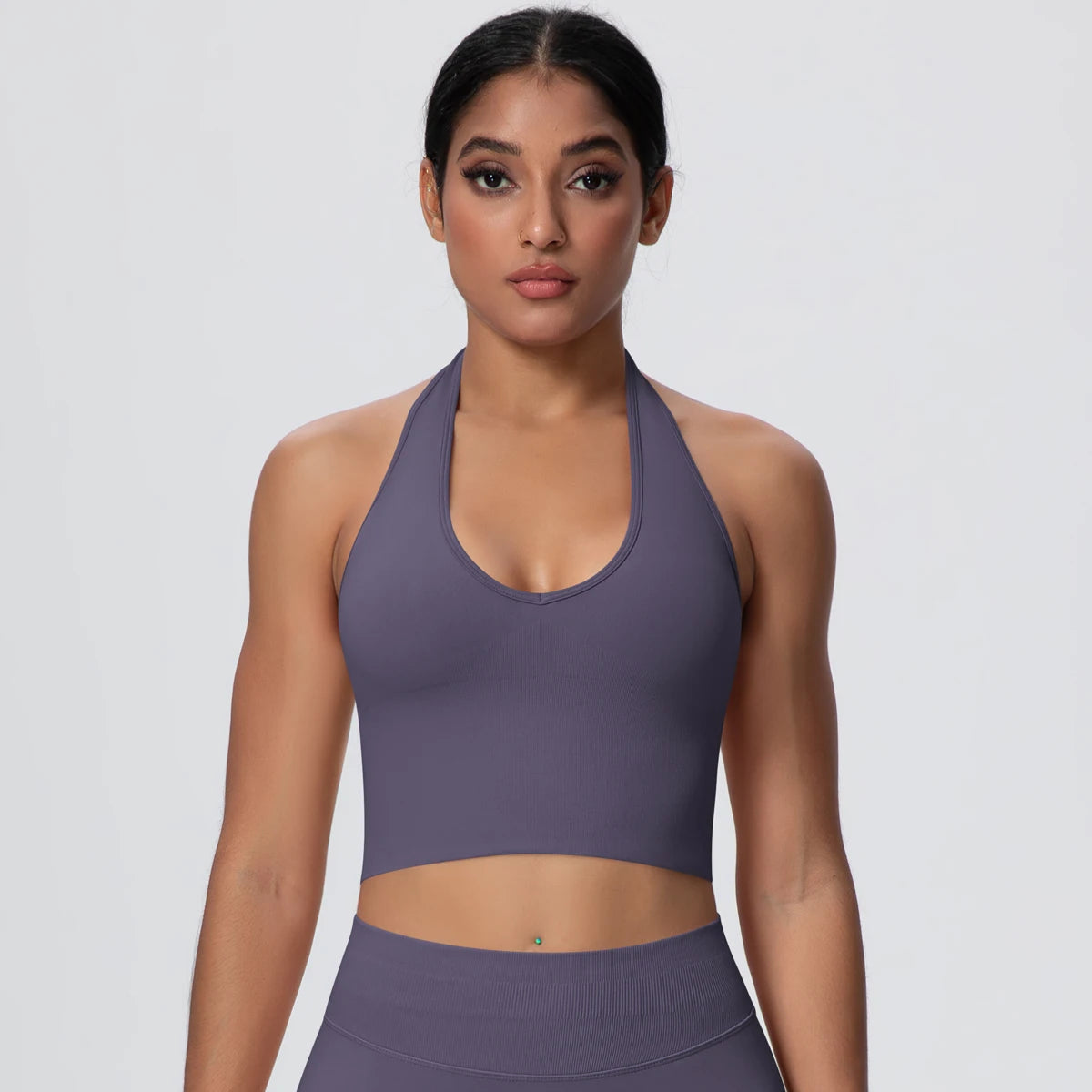 Women Backless Halter Sports Bra Naked Feel Yoga Gym Workout Crop Top