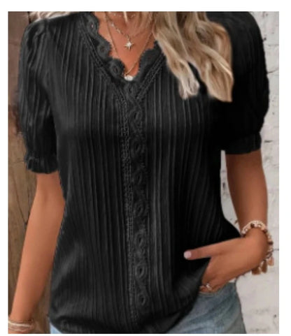 Women V Neck Hollow Top Summer Loose Short Sleeve Plus Size Blouse 2026