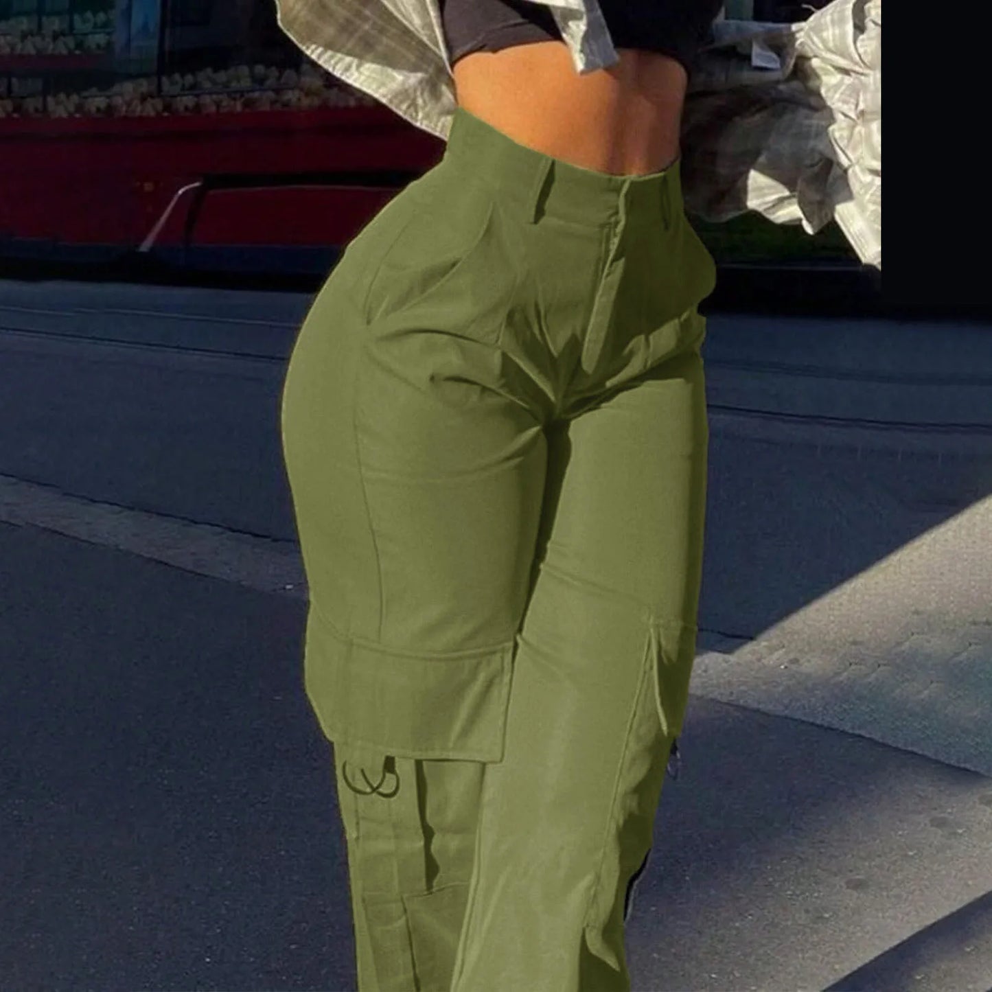 Women Loose Cargo Pants High Waist Wide Leg Trousers Pockets Casual Full Length