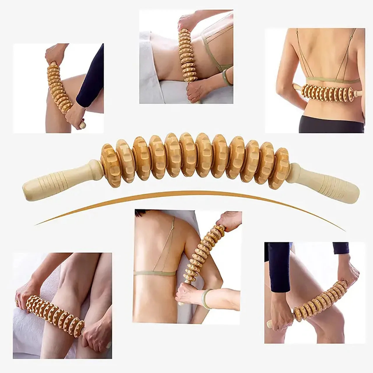 Wooden Body Fascia Massager Roller with Anti-Slip Handle