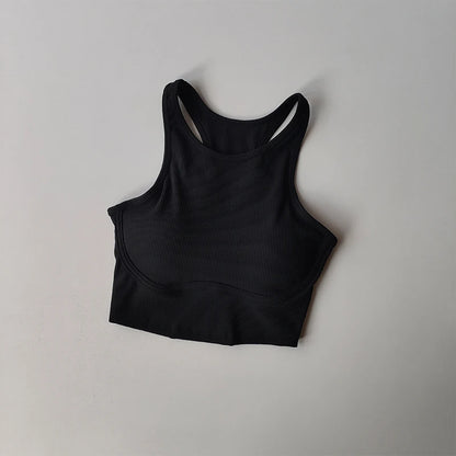Womens Ribbed Sports Bra High Impact Padded Gym Running Yoga Fitness Top