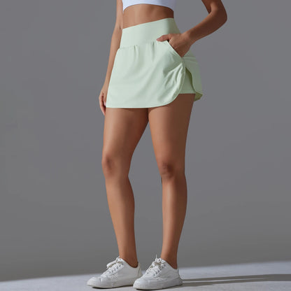 Women’s Gym Running Skorts – Double Deck Quick Dry Workout Shorts with Pocket