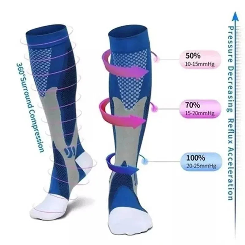 Womans Mens Running Compression Socks Unisex 20-30mmHg Sport Pain Relief Black
