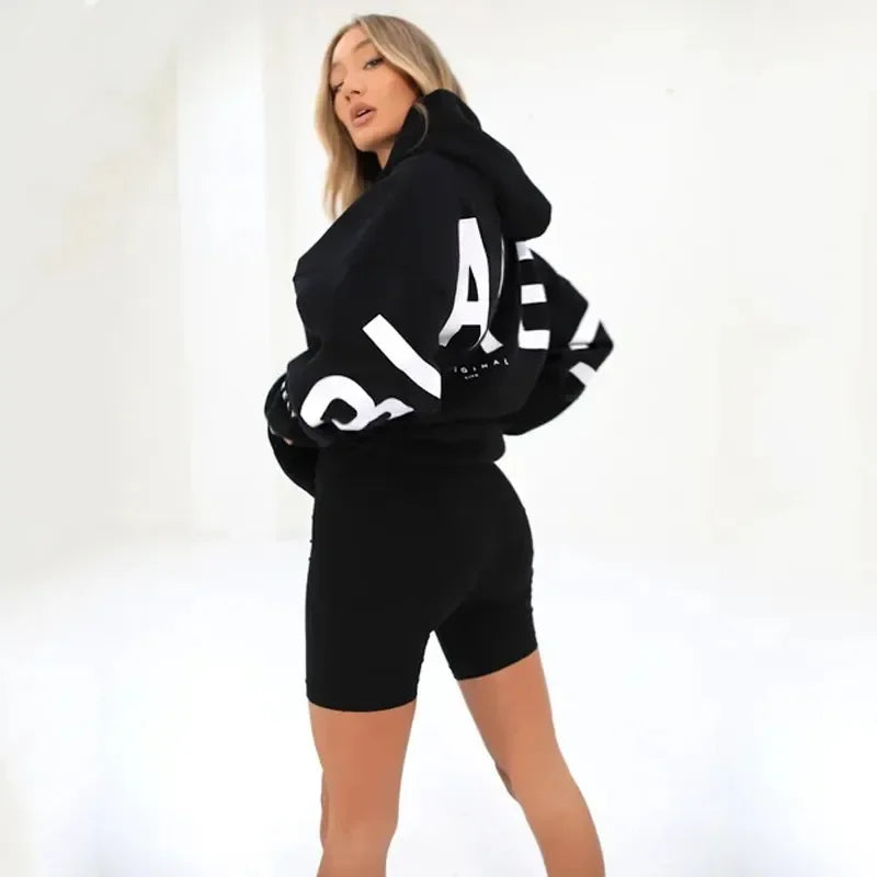 Women’s Stylish Printed Hoodie Thick Warm Streetwear Sweatshirt