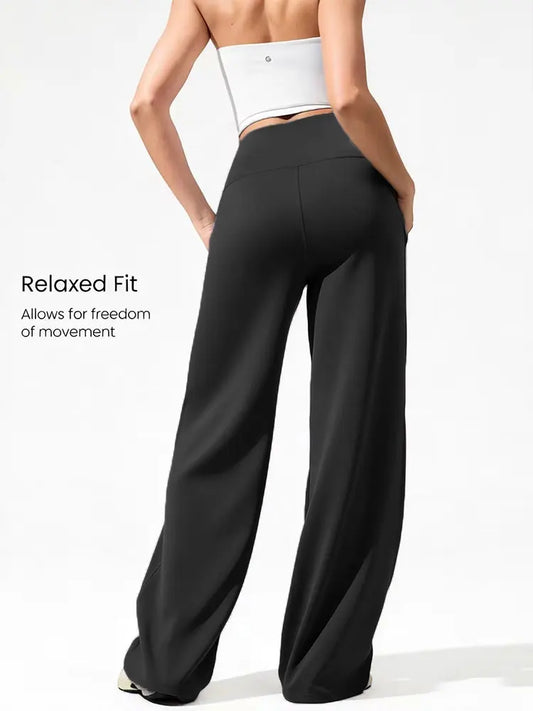 Women Wide Leg Yoga Pants Soft Stretch Mid Waist Casual Running Trousers UK