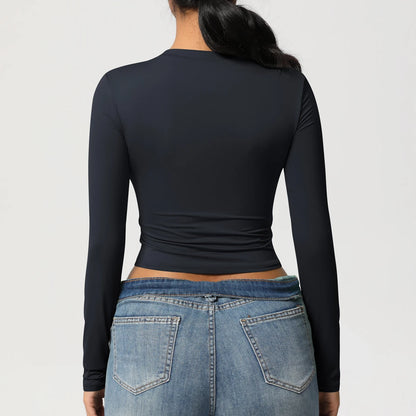 Women Long Sleeve Yoga Shirt Quick Dry Gym Workout Running Fitness Crop Top