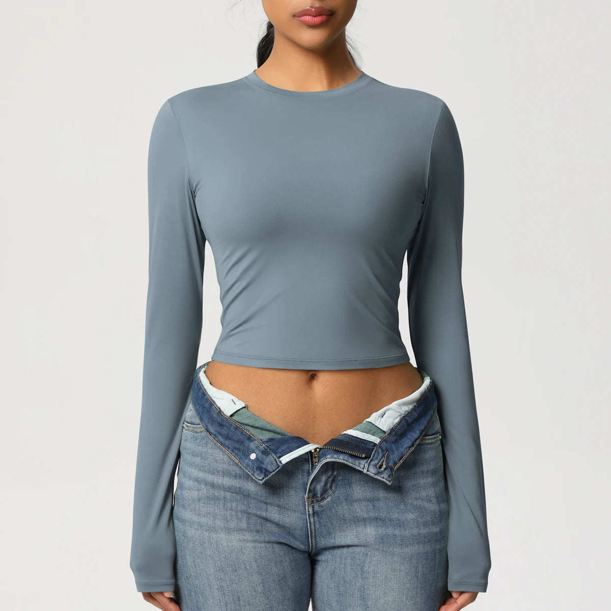 Women Long Sleeve Yoga Shirt Quick Dry Gym Workout Running Fitness Crop Top