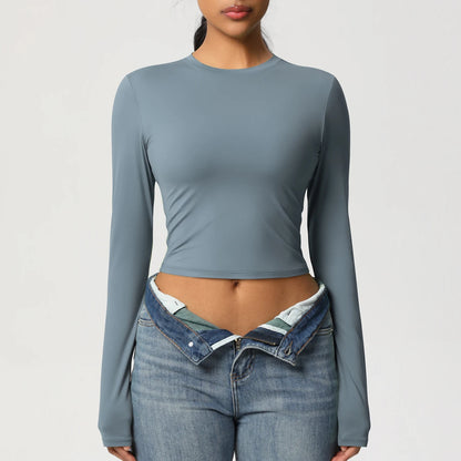Women Long Sleeve Yoga Shirt Quick Dry Gym Workout Running Fitness Crop Top