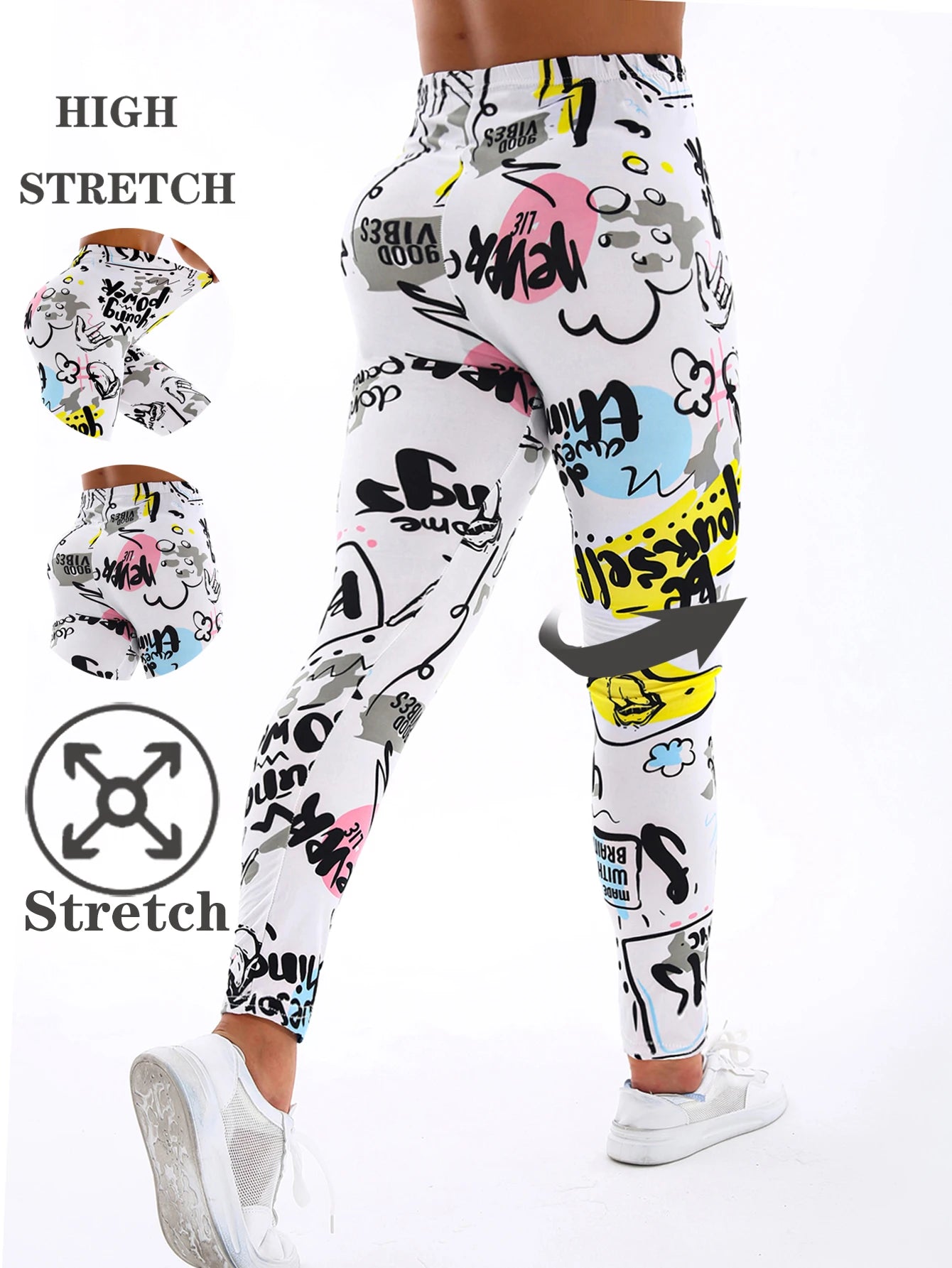 Sculpt & Flow Leggings - White Letter Print